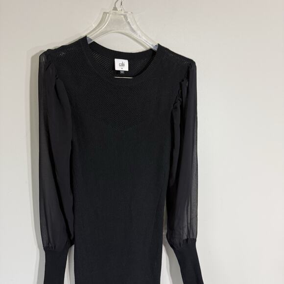 CAbi Duet Dress #4455 Size XS Black Bodycon Sheer Ballon Sleeves Stretchy New - Picture 5 of 9
